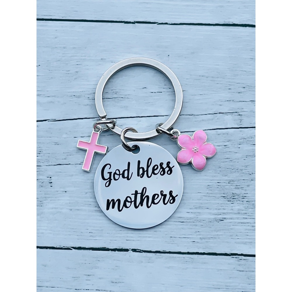 God Bless Mothers Keyring Pink